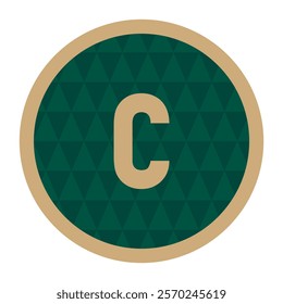 Stylish letter c icon framed in gold, featuring a minimalistic dark green triangle pattern, ideal for creative design projects.