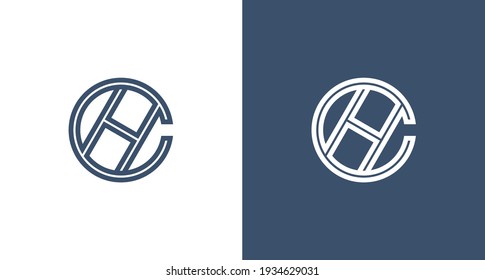 Stylish letter CH monogram logo, Unique initial C and H logo in circle shape, thin line C and H letter mark logo template