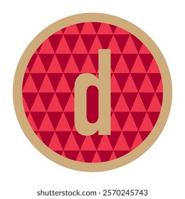 Stylish letter d icon framed in gold, set on a red geometric triangle background, perfect for modern branding or elegant graphic design