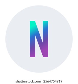 Stylish letter N featuring a vibrant gradient of teal to purple on a white circular backdrop. Perfect for branding, logo design, or contemporary graphic projects seeking a dynamic, modern appeal.