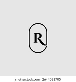 Letra Elegante R Incluída em um Elemento de Design de Logotipo Minimalista com Quadro Elegante