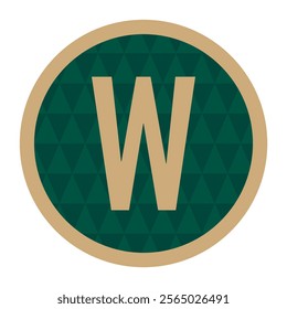 Stylish letter W illustration within a green circle featuring a gold border. A balanced and minimalistic design ideal for branding, packaging, or visual identity projects.