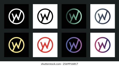 Stylish letter W monogram logo set - modern circular designs in various colors and backgrounds