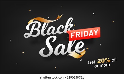 Stylish lettering Black Friday Sale with 20% Off, advertising banner or poster design.