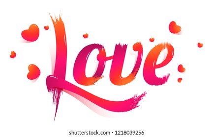 Stylish lettering of Love with tiny hearts on white background. Can be used as greeting card design.