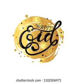 Stylish lettering text Happy Eid. can be used as poster, banner or flyer design for Muslim community festival celebration.