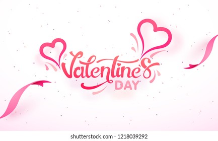 Stylish Lettering of Valentines Day decorated with heart on glossy pink background. Can be used as greeting card design.