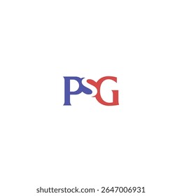 Stylish Letters PSG Monogram Logo in Red and Blue Colors isolated with white background. 