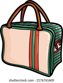 Stylish light brown green traveling bag in cartoon style