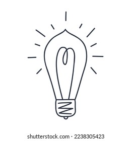 Elegante bombilla de luz dibujada a mano, ilustración vectorial en blanco y negro.