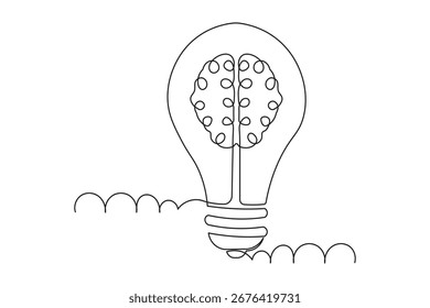 Elegante bombilla minimalista contorno continuo una línea aislar ilustración de arte moderno