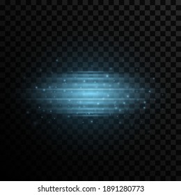 Stylish light effect on a transparent background. Modern laser effect with flying glowing particles. Blue glare and flare. Vector illustration. EPS 10