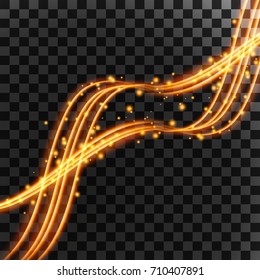 stylish light effect in wave style with sparkles effect isolated on transparent background. Vector illustration.