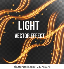 stylish light effect in wave style with sparkles effect isolated on transparent background. Vector illustration.