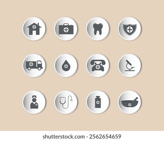 Stylish light gray icons with dark gray details, perfect for healthcare designs.