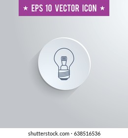 Stylish lightbulb icon. Blue colored symbol on a white circle with shadow on a gray background. EPS10 with transparency.