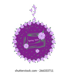 Stylish with lilac flowers label. Spring sale.