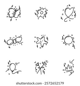 Stylish Line Art Aesthetic Elements. Soft and Simple Aesthetic Outlines. Aesthetic Outline Element Pack