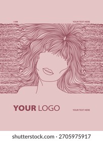 Stylish line art faces with artistic hair shapes, feminine expression, and smooth flowing lines.