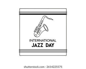 Stylish Line Art Saxophone Celebrates International Jazz Day, A minimalist, black and white graphic design celebrating International Jazz Day eps 10.