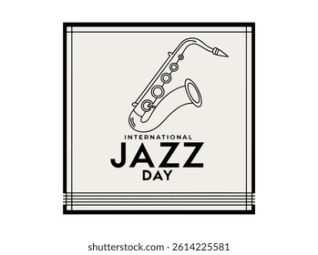 Stylish Line Art Saxophone Celebrates International Jazz Day, A minimalist, black and white graphic design celebrating International Jazz Day eps 10.