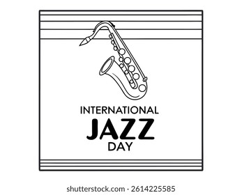 Stylish Line Art Saxophone Celebrates International Jazz Day, A minimalist, black and white graphic design celebrating International Jazz Day eps 10.