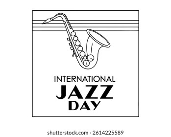 Stylish Line Art Saxophone Celebrates International Jazz Day, A minimalist, black and white graphic design celebrating International Jazz Day eps 10.