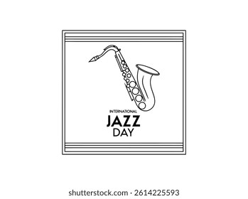 Stylish Line Art Saxophone Celebrates International Jazz Day, A minimalist, black and white graphic design celebrating International Jazz Day eps 10.