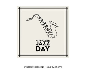 Stylish Line Art Saxophone Celebrates International Jazz Day, A minimalist, black and white graphic design celebrating International Jazz Day eps 10.