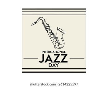 Stylish Line Art Saxophone Celebrates International Jazz Day, A minimalist, black and white graphic design celebrating International Jazz Day eps 10.