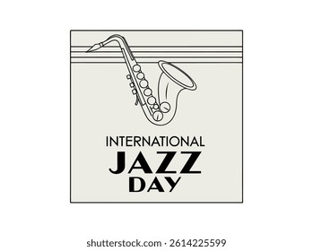 Stylish Line Art Saxophone Celebrates International Jazz Day, A minimalist, black and white graphic design celebrating International Jazz Day eps 10.