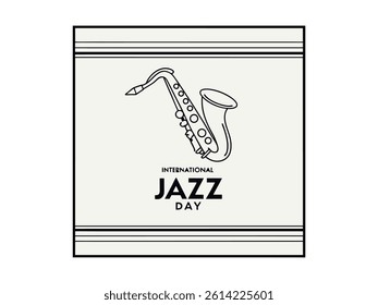 Stylish Line Art Saxophone Celebrates International Jazz Day, A minimalist, black and white graphic design celebrating International Jazz Day eps 10.