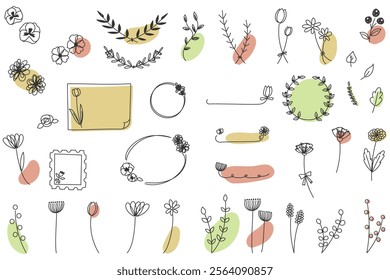 Stylish line drawing floral illustrations and frames,backgrounds