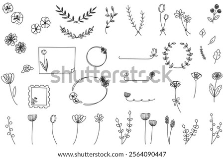 Stylish line drawing floral illustrations and frames,backgrounds