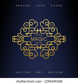Stylish linear art deco frame. Quirky but elegant design. Golden ornament. Vector template