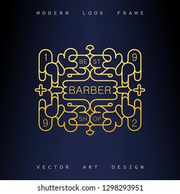 Stylish linear art deco frame. Quirky but elegant design. Golden ornament. Vector template