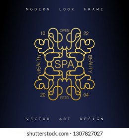 Stylish linear art deco frame. Quirky but elegant design. Golden ornament. Vector template