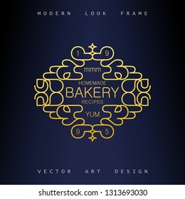 Stylish linear art deco frame. Quirky but elegant design. Golden ornament. Vector template