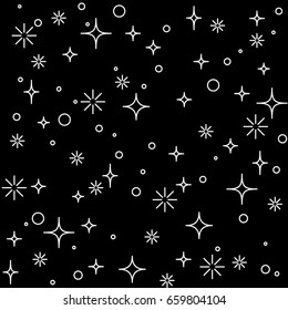 Stylish linear design with stars on black background. Seamless vector pattern. 