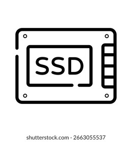 Icono lineal elegante de la unidad de alta velocidad SSD