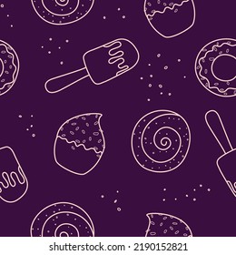 stylish linear seamless pattern with pastry and ice cream 