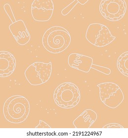 stylish linear seamless pattern with pastry and ice cream 
