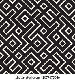 Stylish lines lattice. Ethnic monochrome texture. Abstract geometric background design. Vector seamless black and white pattern.