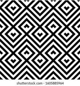 Stylish Lines Maze Lattice. Ethnic Monochrome Texture. Abstract Geometric Background Design. Vector Seamless Black and White Pattern.