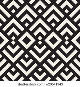 Stylish Lines Maze Lattice. Ethnic Monochrome Texture. Abstract Geometric Background. Vector Seamless Black and White Pattern.