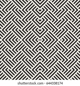 Stylish Lines Maze Lattice. Ethnic Monochrome Texture. Abstract Geometric Background Design. Vector Seamless Black and White Pattern.

