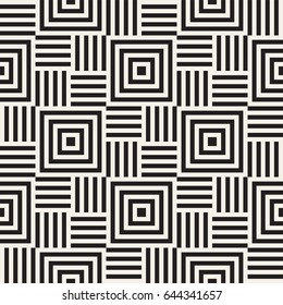 Stylish Lines Maze Lattice. Ethnic Monochrome Texture. Abstract Geometric Background Design. Vector Seamless Black and White Pattern.

