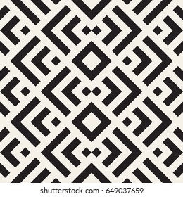 Stylish Lines Maze Lattice. Ethnic Monochrome Texture. Abstract Geometric Background Design. Vector Seamless Black and White Pattern.


