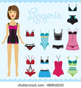 Stylish lingerie vector set and the model.