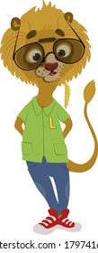 stylish lion cub wearing glasses with wheat